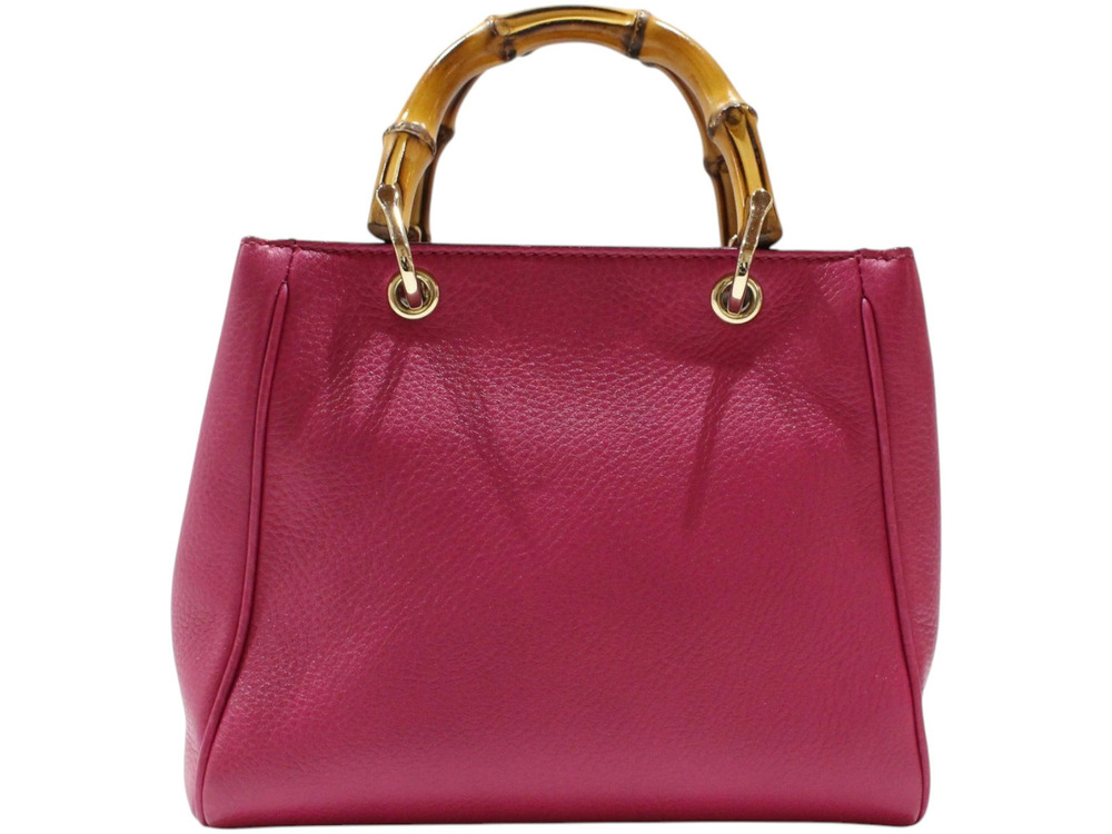 Gucci Shoulder Bag 2way Leather Pink Handbag Bamboo